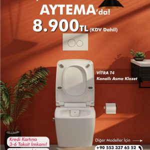 4464B003-0090 - VİTRA T4 KANALLI ASMA KLOZET + 96-003-009 - VİTRA SOFT (YAVAŞ KAPANIR) KAPAK